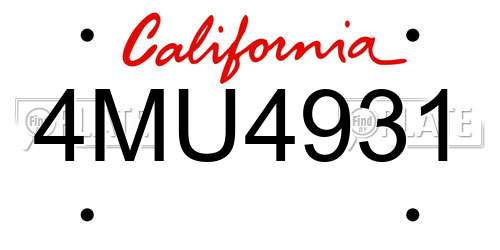 4MU4931 California License Plate