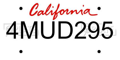 4MUD295 California License Plate