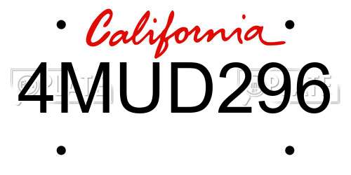 4MUD296 California License Plate