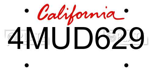 4MUD629 California License Plate