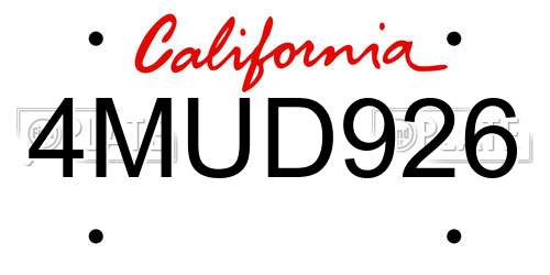 4MUD926 California License Plate