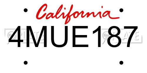 4MUE187 California License Plate