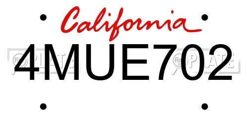 4MUE702 California License Plate