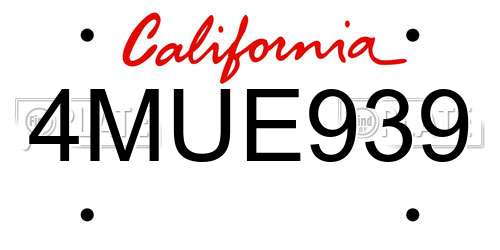 4MUE939 California License Plate