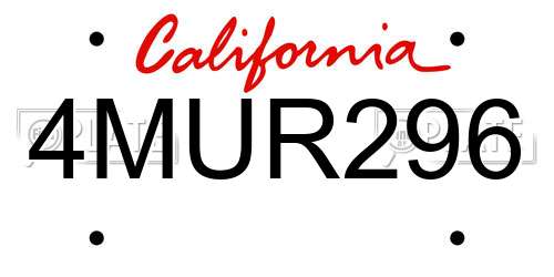 4MUR296 California License Plate