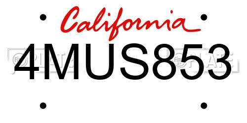 4MUS853 California License Plate