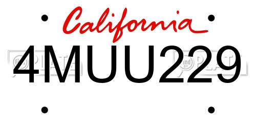 4MUU229 California License Plate