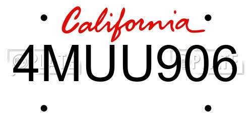 4MUU906 California License Plate