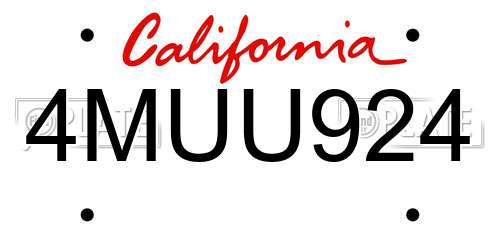 4MUU924 California License Plate