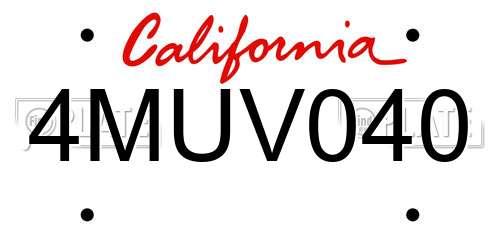 4MUV040 California License Plate