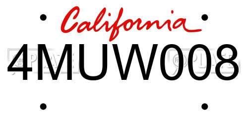 4MUW008 California License Plate