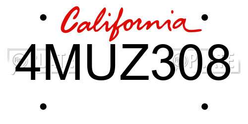 4MUZ308 California License Plate
