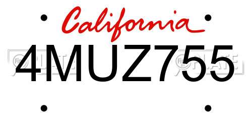 4MUZ755 California License Plate
