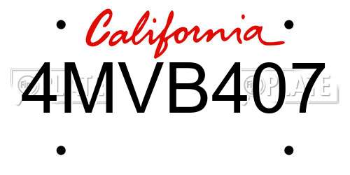 4MVB407 California License Plate