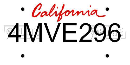 4MVE296 California License Plate