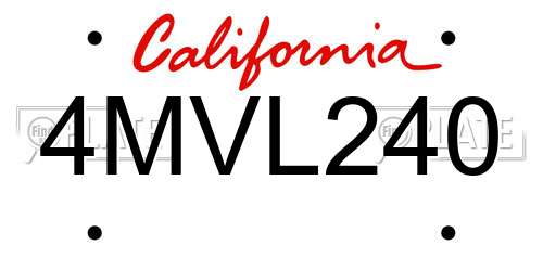 4MVL240 California License Plate