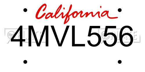 4MVL556 California License Plate
