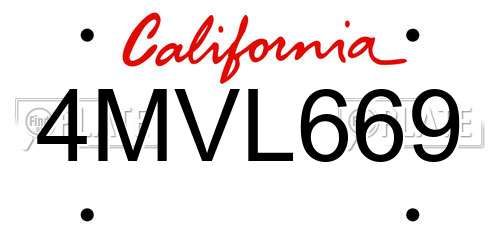 4MVL669 California License Plate
