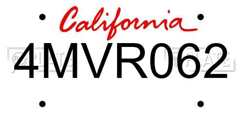 4MVR062 California License Plate