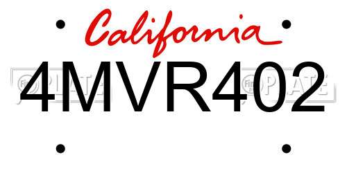 4MVR402 California License Plate