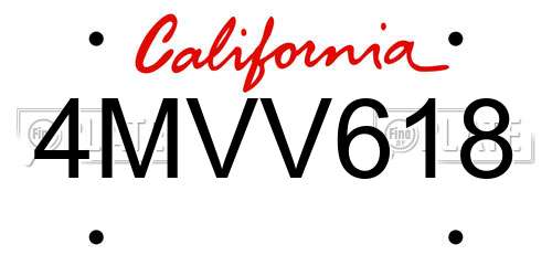 4MVV618 California License Plate