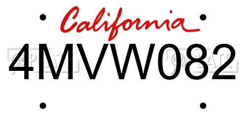 4MVW082 California License Plate