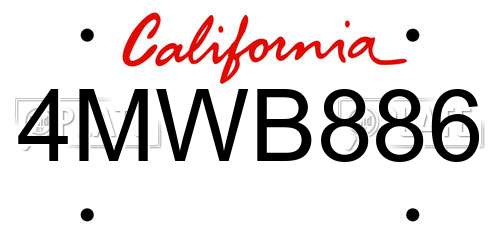 4MWB886 California License Plate