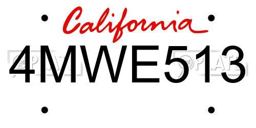 4MWE513 California License Plate