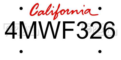4MWF326 California License Plate
