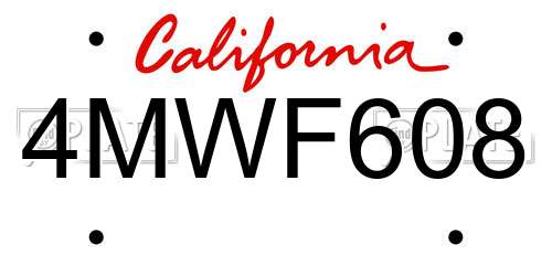 4MWF608 California License Plate