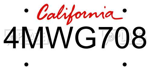 4MWG708 California License Plate