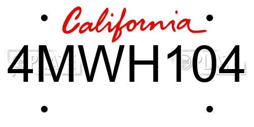 4MWH104 California License Plate