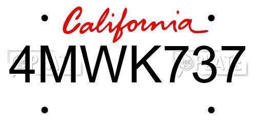4MWK737 California License Plate