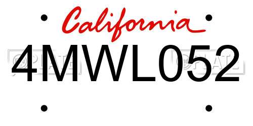 4MWL052 California License Plate