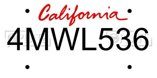 4MWL536 California License Plate