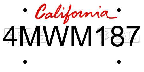 4MWM187 California License Plate