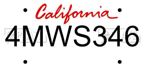 4MWS346 California License Plate