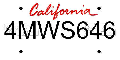 4MWS646 California License Plate