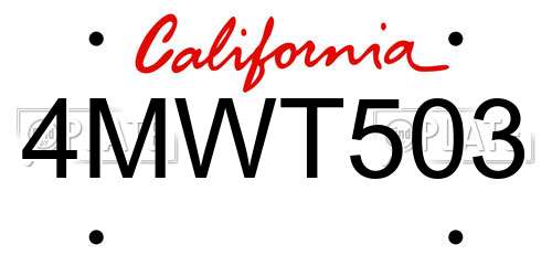 4MWT503 California License Plate