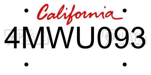 4MWU093 California License Plate