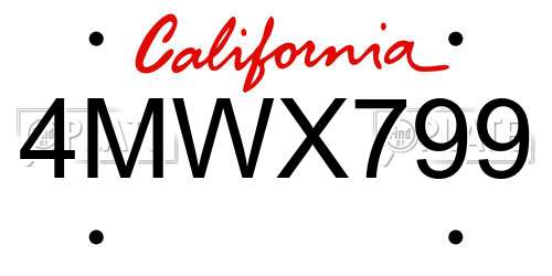 4MWX799 California License Plate