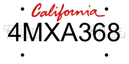 4MXA368 California License Plate