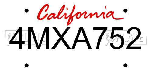 4MXA752 California License Plate