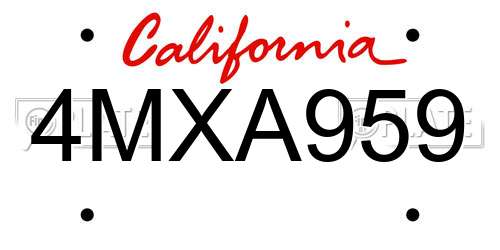 4MXA959 California License Plate