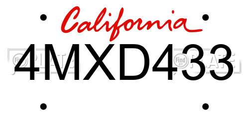 4MXD433 California License Plate