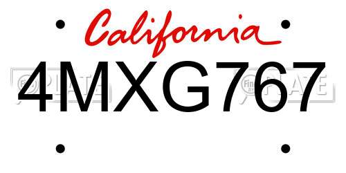 4MXG767 California License Plate