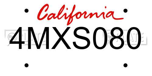 4MXS080 California License Plate