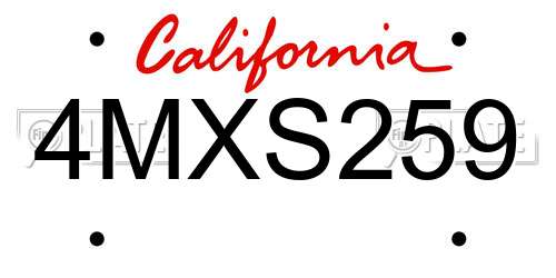 4MXS259 California License Plate