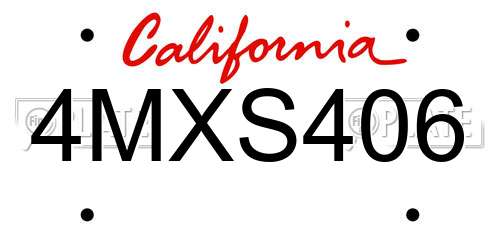 4MXS406 California License Plate