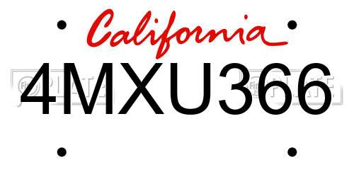 4MXU366 California License Plate